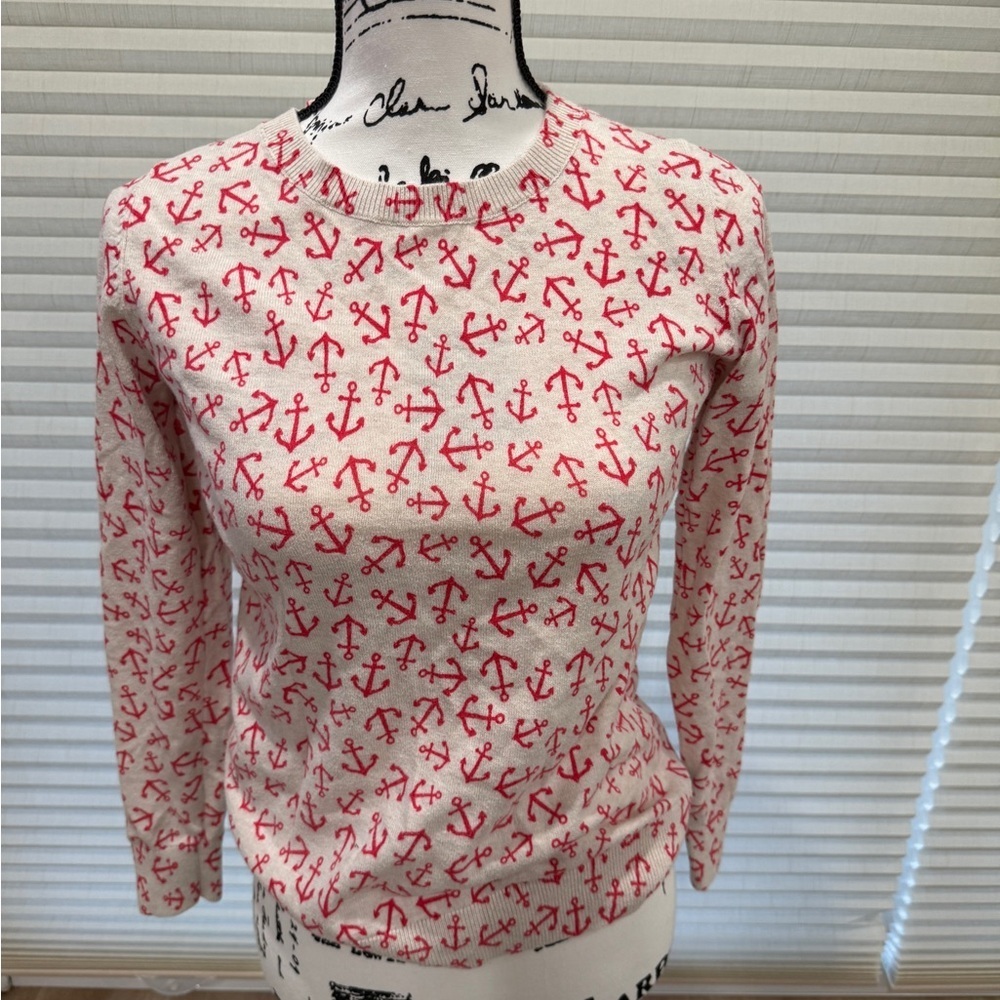 Cream and red  Anchor Print Sweater